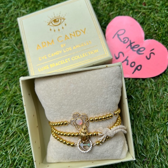 Arm Candy Gold tone Stretch Bracelet Set 3pcs - Picture 2 of 4